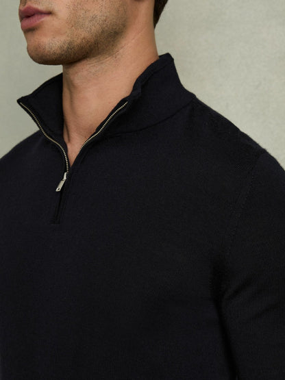 Reiss Sale - Merino Wool Half-Zip Jumper in Navy