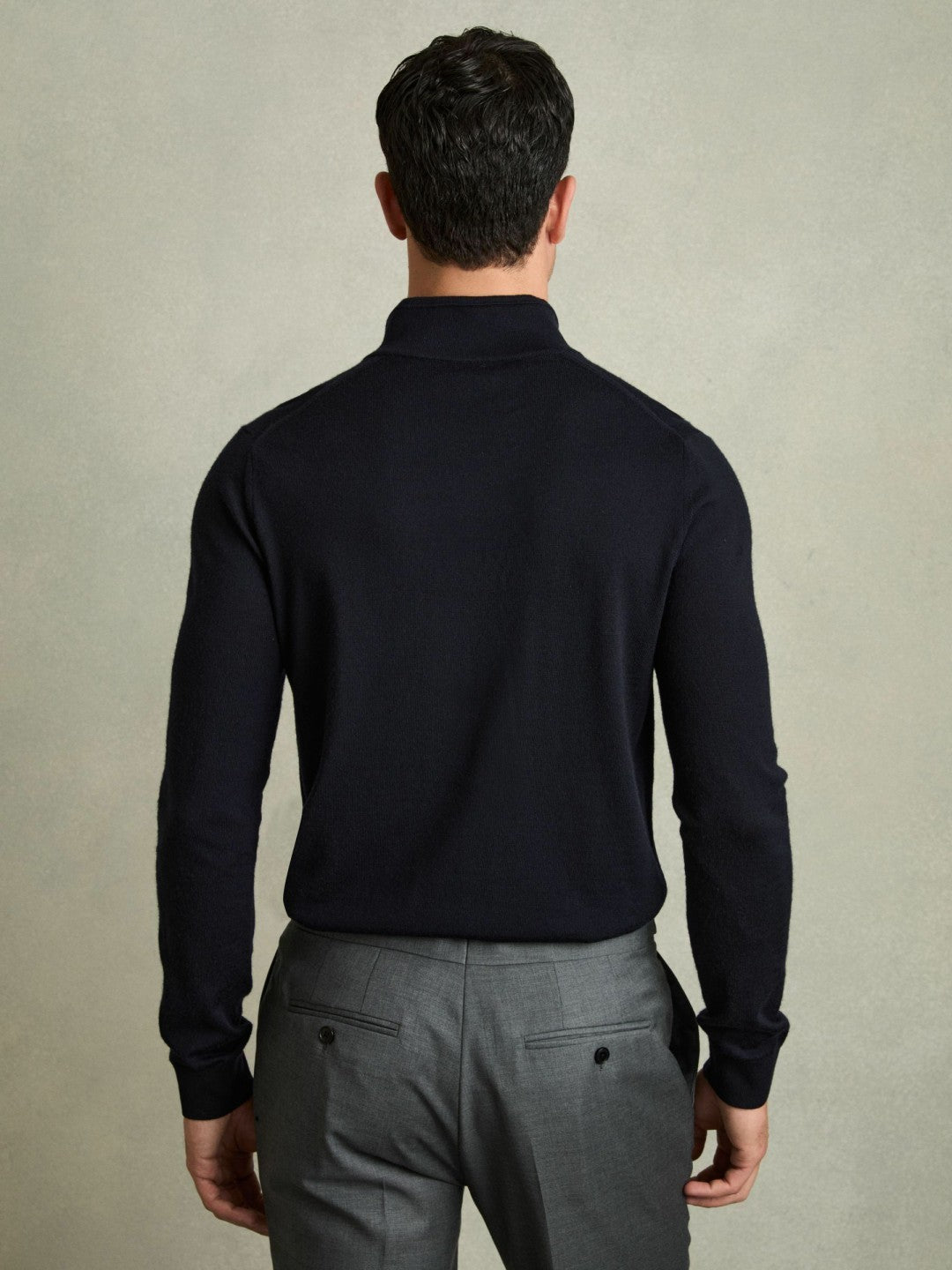 Reiss Sale - Merino Wool Half-Zip Jumper in Navy