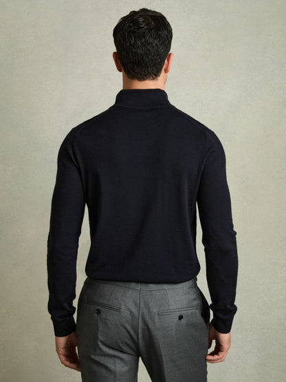 Reiss Sale - Merino Wool Half-Zip Jumper in Navy