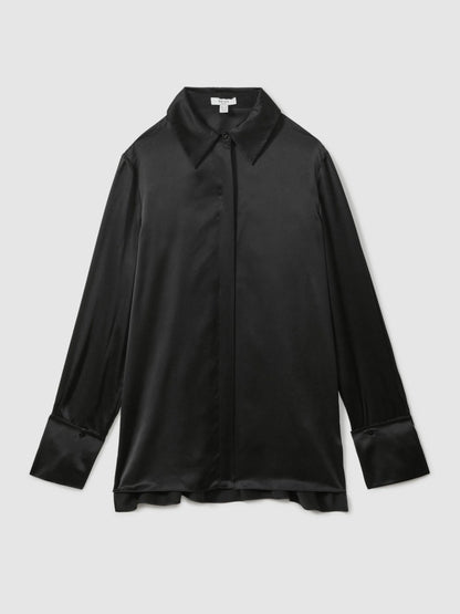 Reiss Savings - Silk Double-Cuff Button-Through Shirt in Black