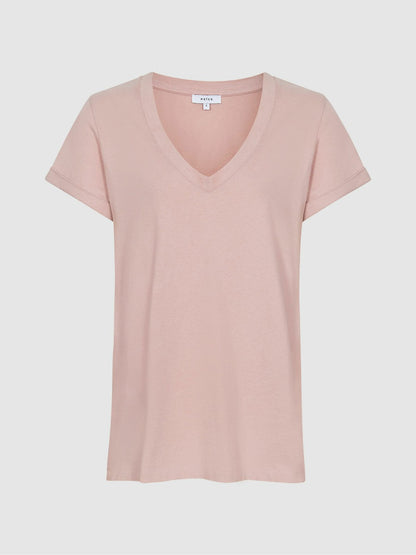 Reiss Featured - Cotton-Jersey V-Neck T-Shirt in Light Pink