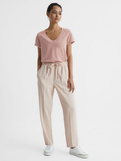 Reiss Featured - Cotton-Jersey V-Neck T-Shirt in Light Pink