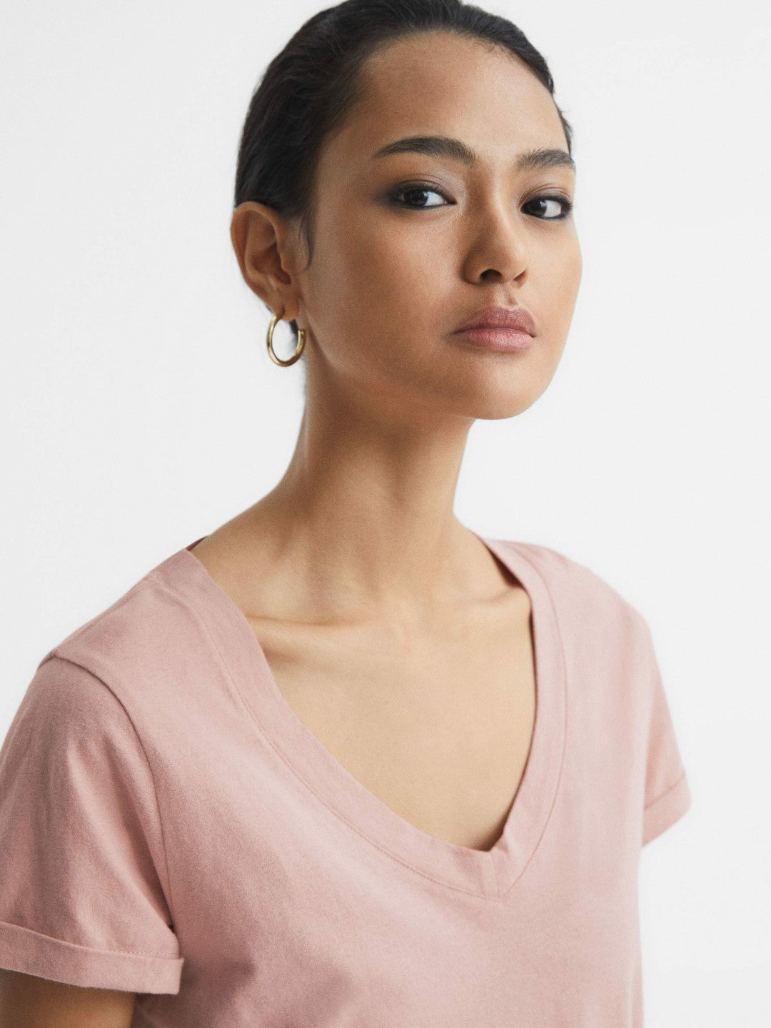 Reiss Featured - Cotton-Jersey V-Neck T-Shirt in Light Pink