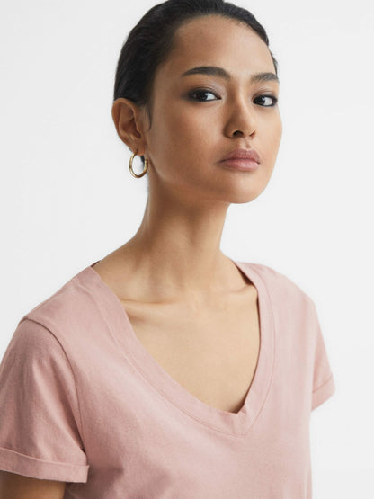 Reiss Featured - Cotton-Jersey V-Neck T-Shirt in Light Pink