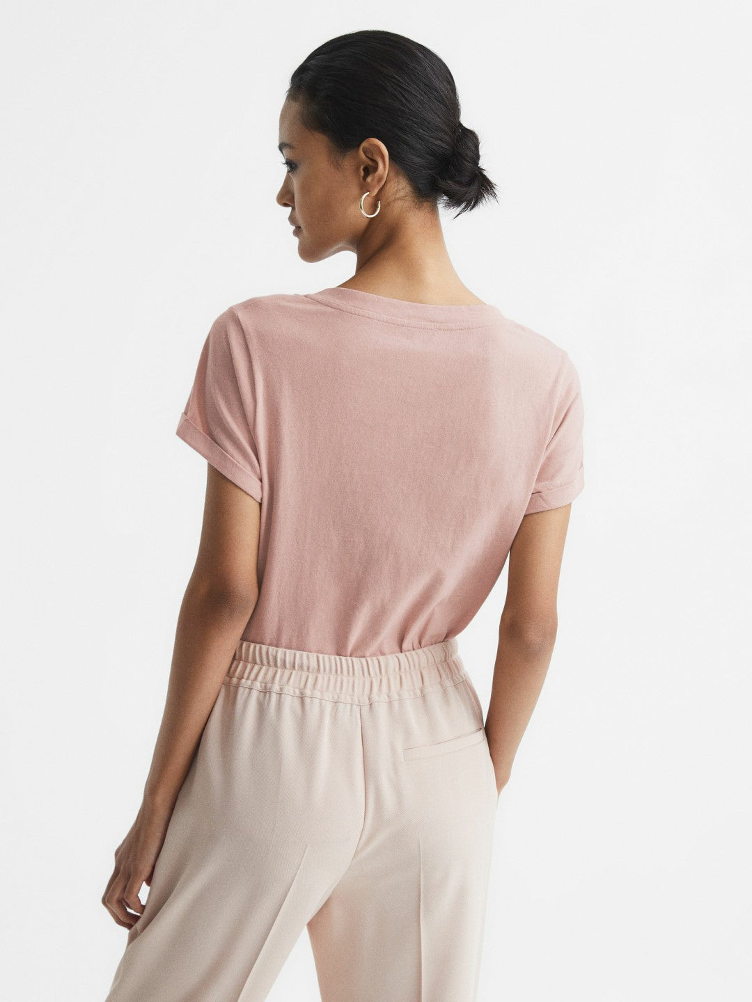 Reiss Featured - Cotton-Jersey V-Neck T-Shirt in Light Pink