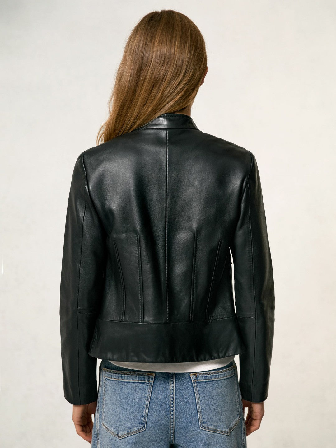 Reiss Affordable - Leather Collarless Biker Jacket in Black