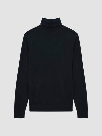 Reiss Affordable - Slim Fit Merino Wool Roll Neck Jumper in Navy