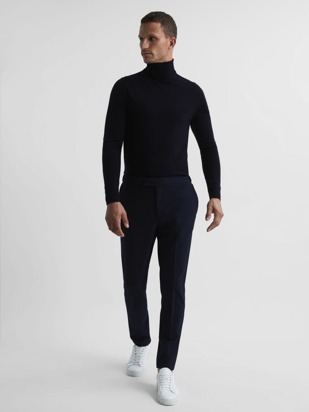 Reiss Affordable - Slim Fit Merino Wool Roll Neck Jumper in Navy