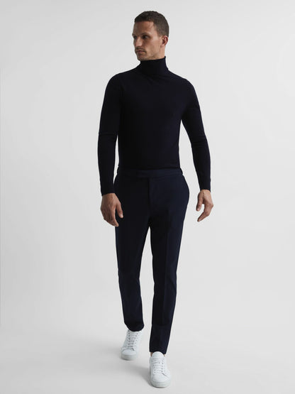 Reiss Affordable - Slim Fit Merino Wool Roll Neck Jumper in Navy