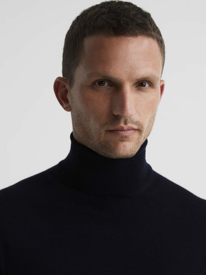 Reiss Affordable - Slim Fit Merino Wool Roll Neck Jumper in Navy