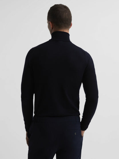 Reiss Affordable - Slim Fit Merino Wool Roll Neck Jumper in Navy