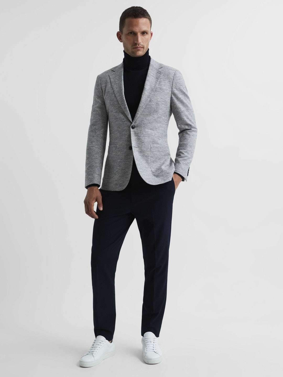 Reiss Affordable - Slim Fit Merino Wool Roll Neck Jumper in Navy