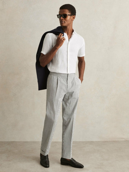 Reiss Slim Fit Linen Button-Through Shirt in White