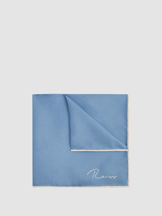 Reiss Sale - Plain Silk Pocket Square in Airforce Blue