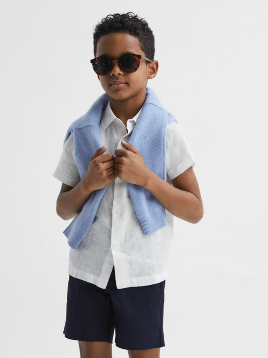 Reiss Sale - 3-9 yrs Short Sleeve Linen Shirt in White