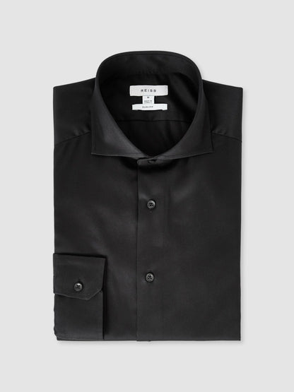 Reiss Slim Fit Cotton-Twill Two-Fold Shirt Slim-Fit in Black