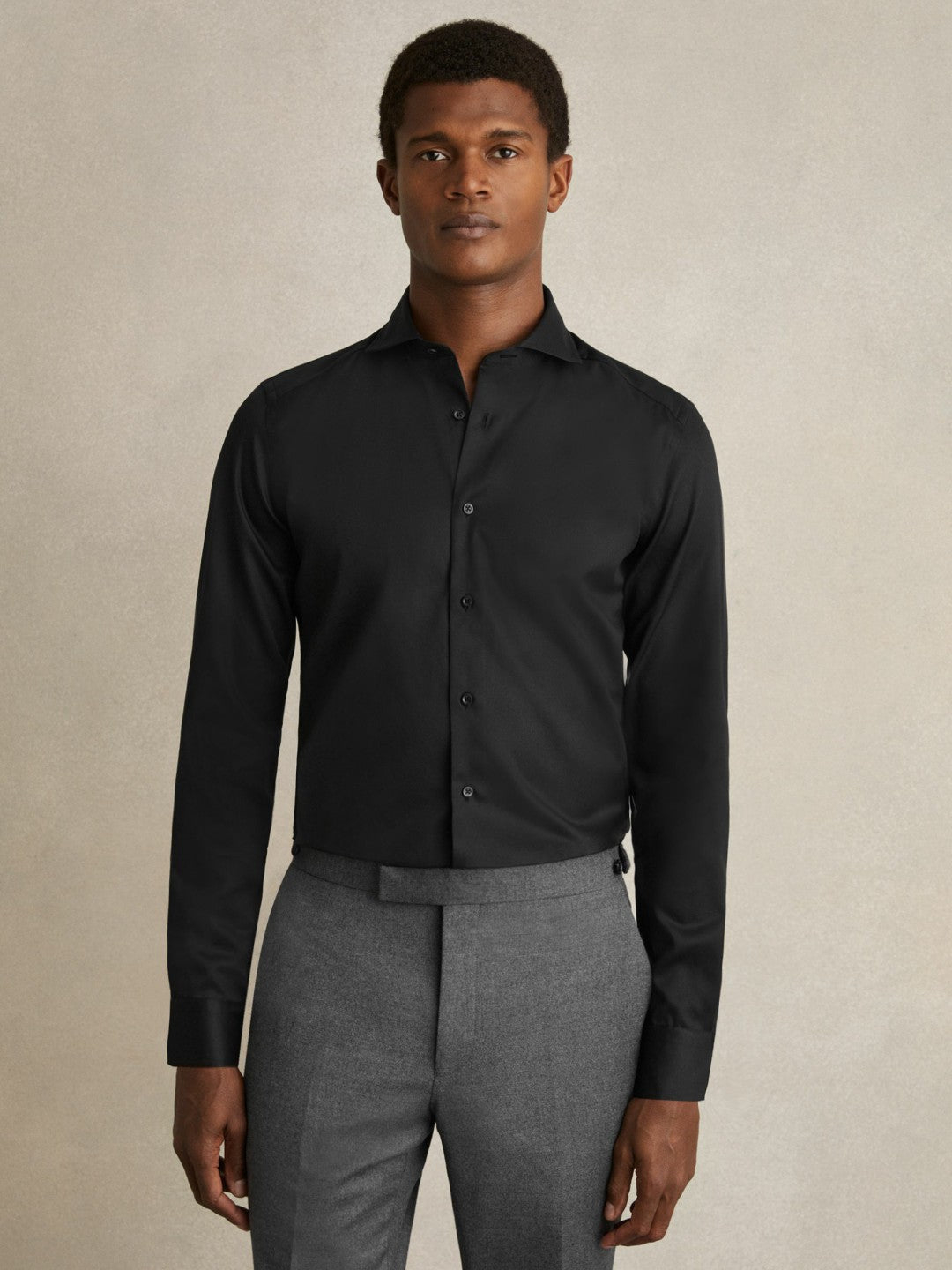 Reiss Slim Fit Cotton-Twill Two-Fold Shirt Slim-Fit in Black