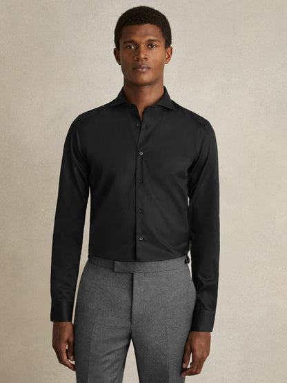 Reiss Slim Fit Cotton-Twill Two-Fold Shirt Slim-Fit in Black