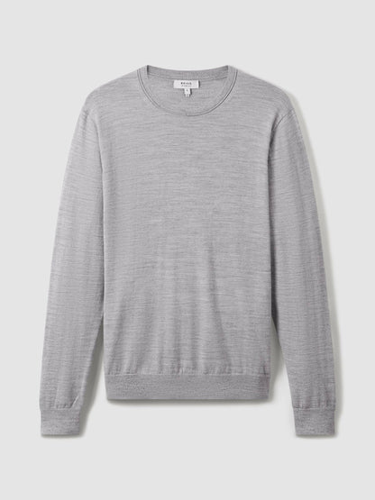 Reiss Sale - Merino Wool Crew Neck Jumper in Soft Grey Mouline