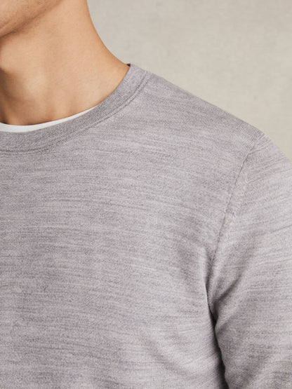 Reiss Sale - Merino Wool Crew Neck Jumper in Soft Grey Mouline