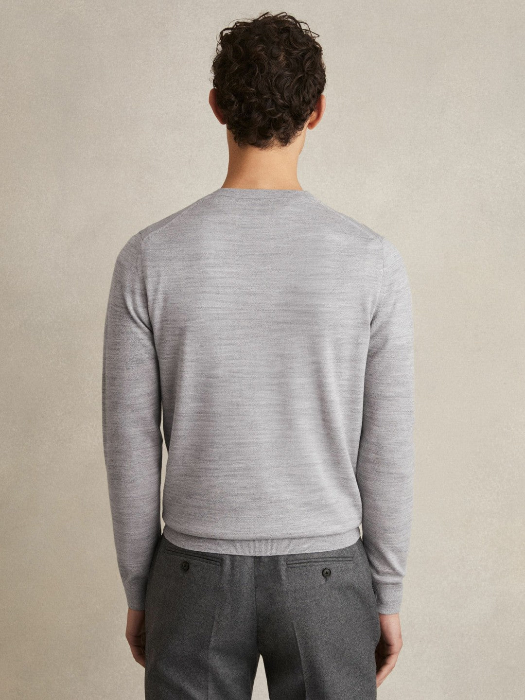 Reiss Sale - Merino Wool Crew Neck Jumper in Soft Grey Mouline