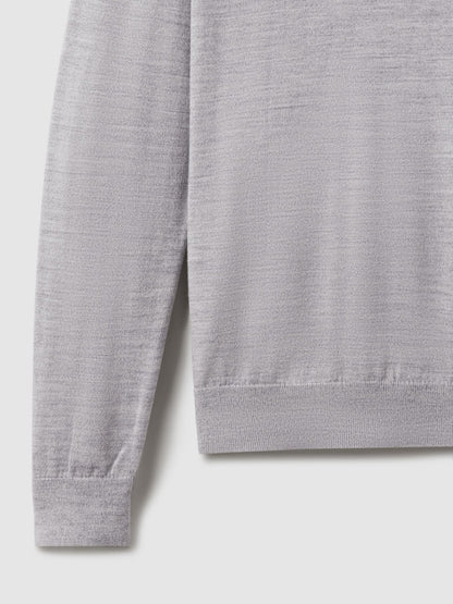 Reiss Sale - Merino Wool Crew Neck Jumper in Soft Grey Mouline