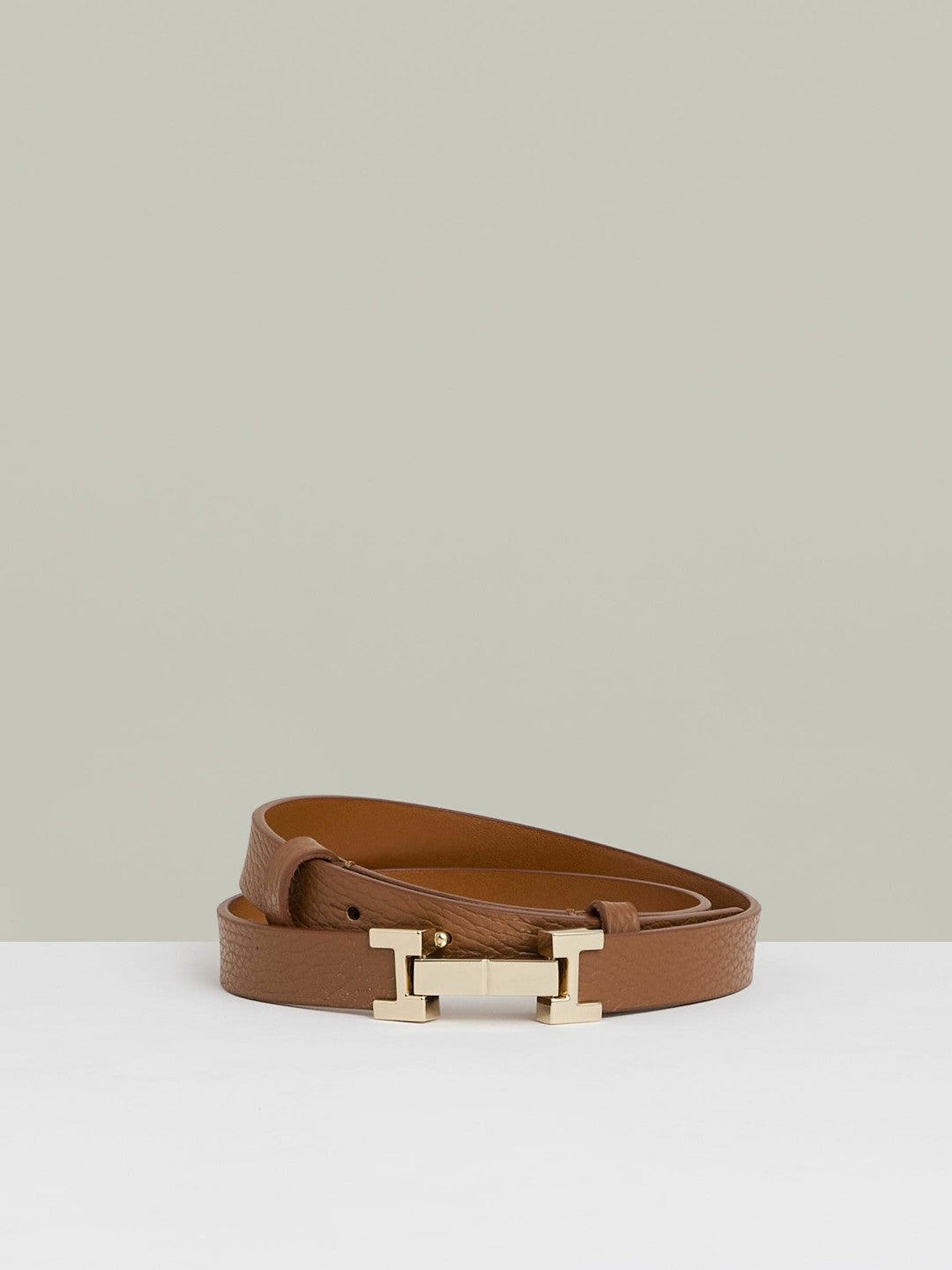 Reiss Deal - Leather Square Hinge Belt in Tan