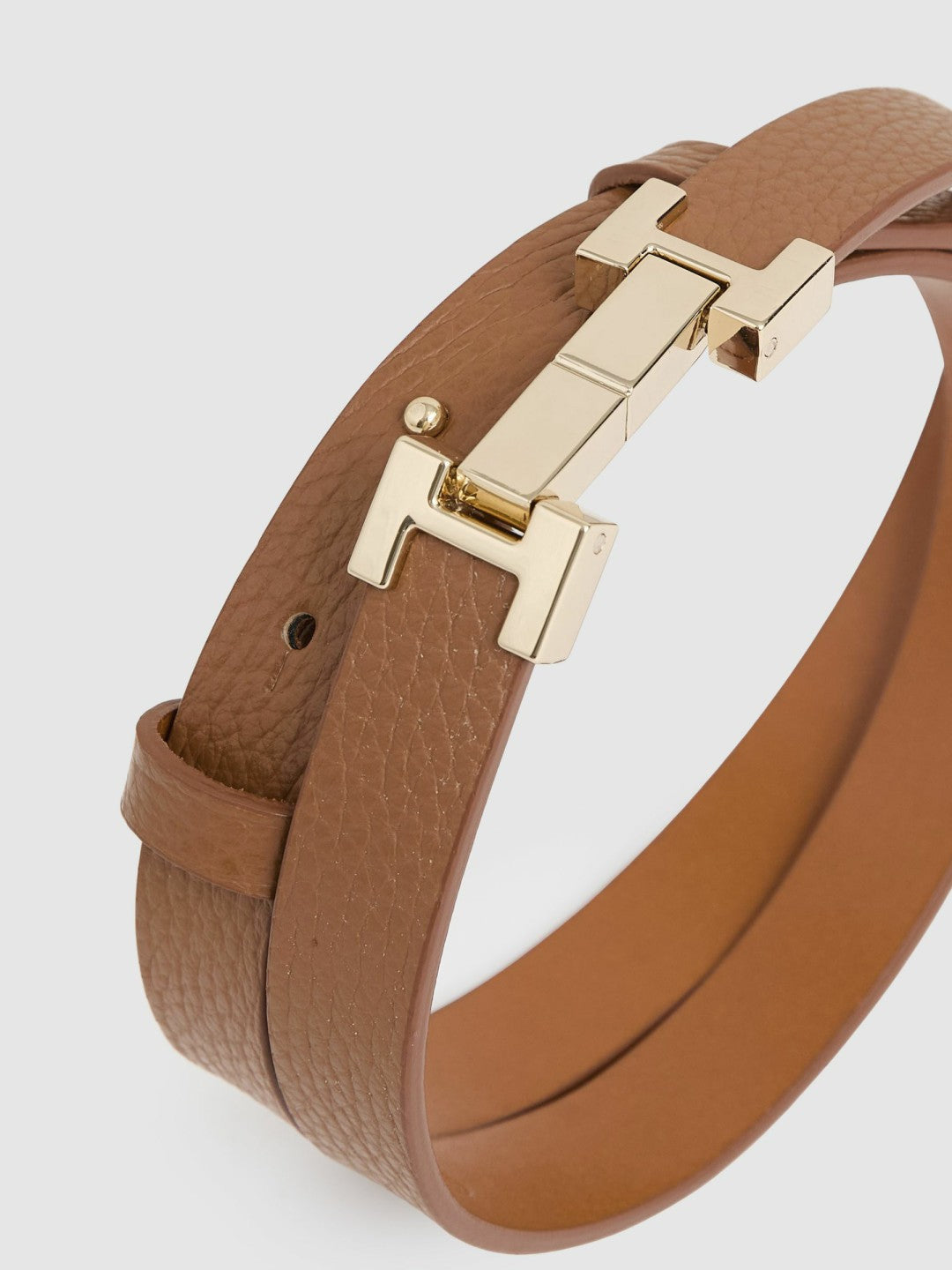Reiss Deal - Leather Square Hinge Belt in Tan