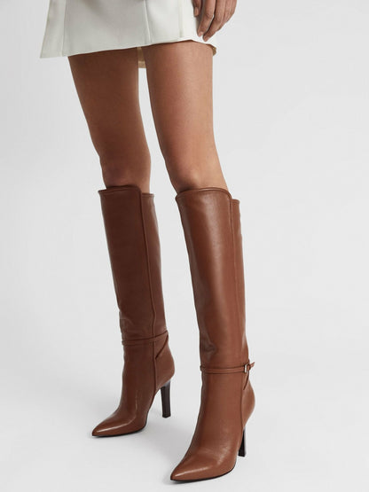Reiss Featured - Leather Knee High Boots in Tan
