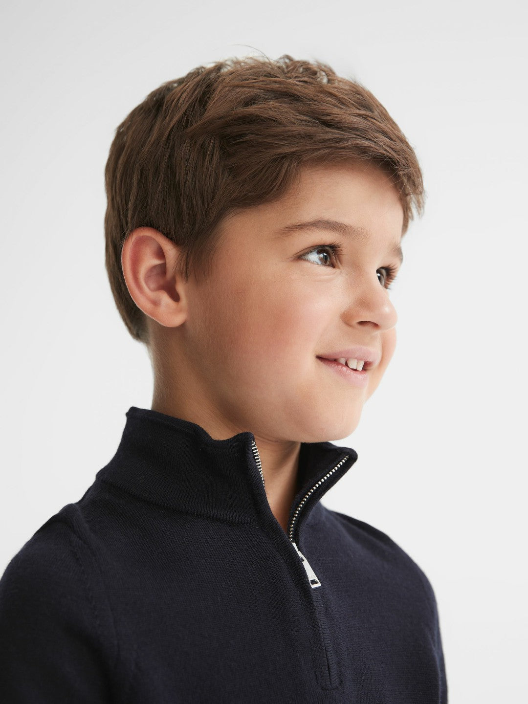 Reiss 9-14 yrs Merino Wool Zip-Neck Jumper in Navy