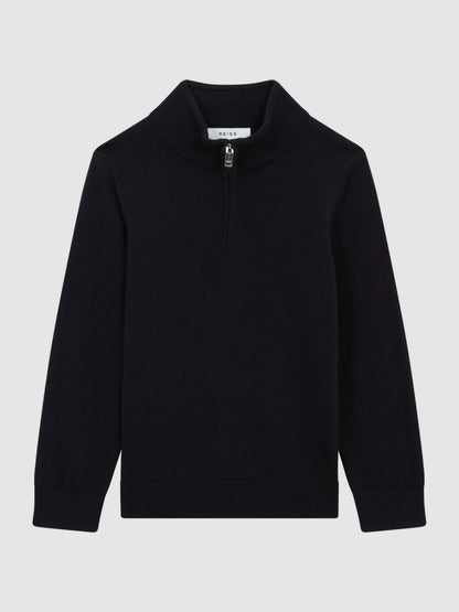 Reiss 9-14 yrs Merino Wool Zip-Neck Jumper in Navy