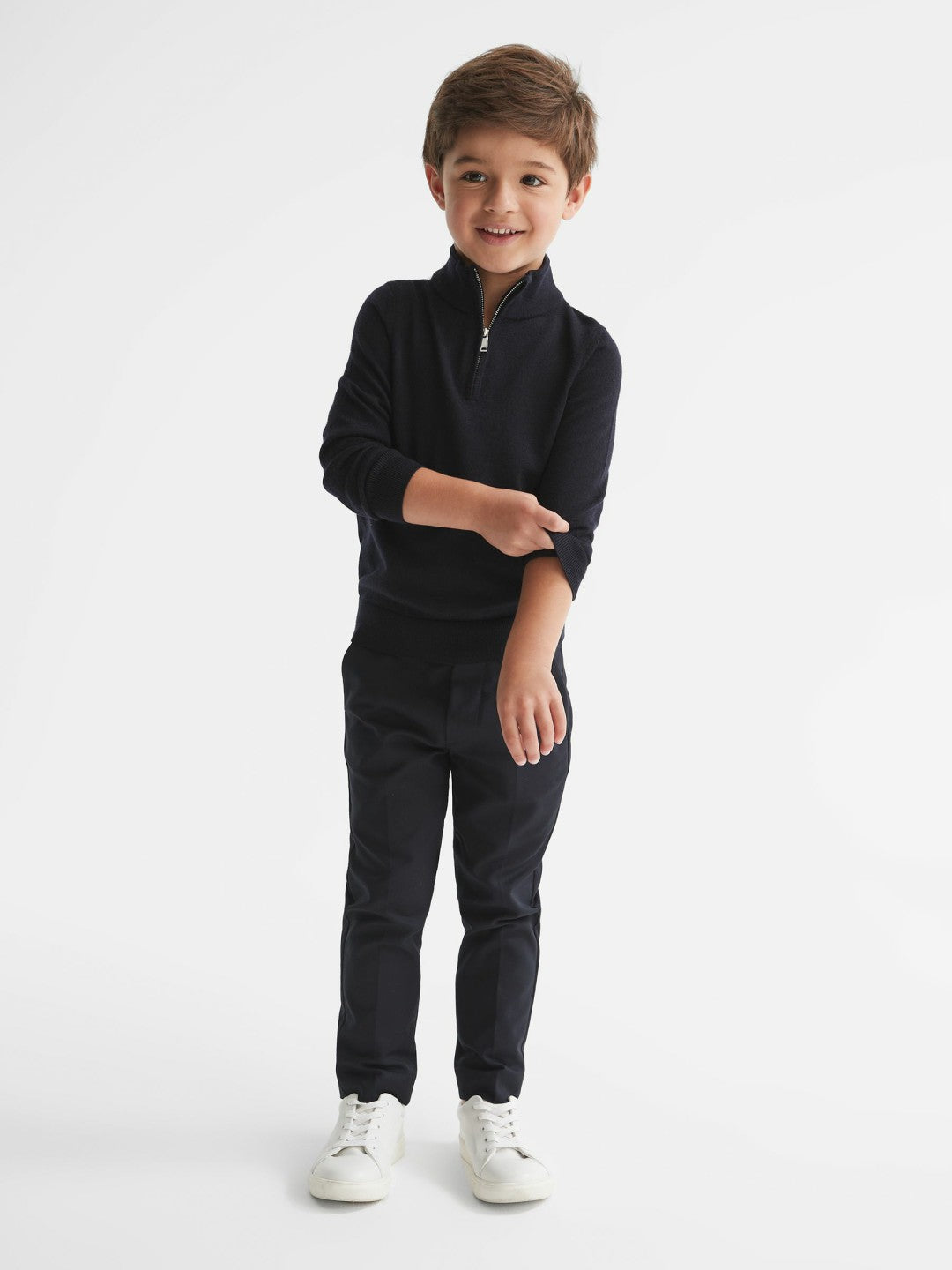 Reiss 9-14 yrs Merino Wool Zip-Neck Jumper in Navy