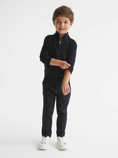 Reiss 9-14 yrs Merino Wool Zip-Neck Jumper in Navy