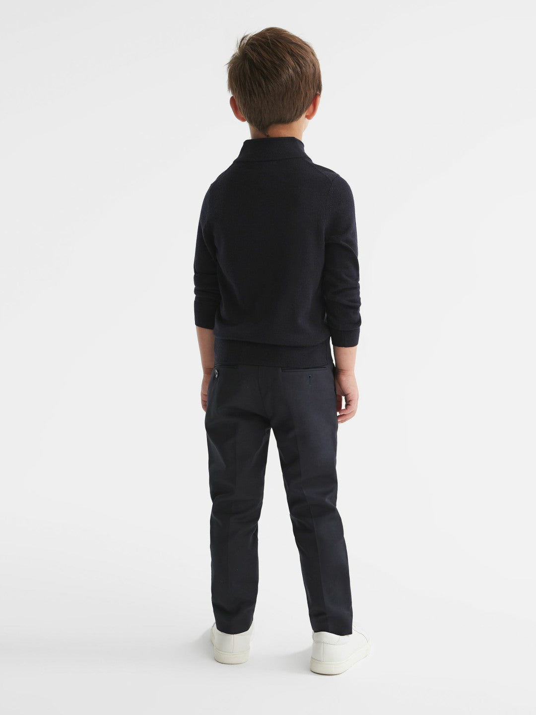 Reiss 9-14 yrs Merino Wool Zip-Neck Jumper in Navy