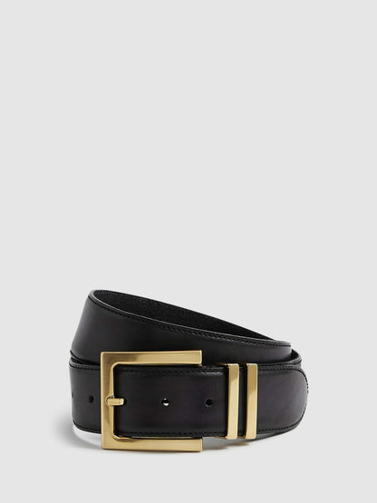Reiss Best Seller - Leather Square Buckle Belt in Black