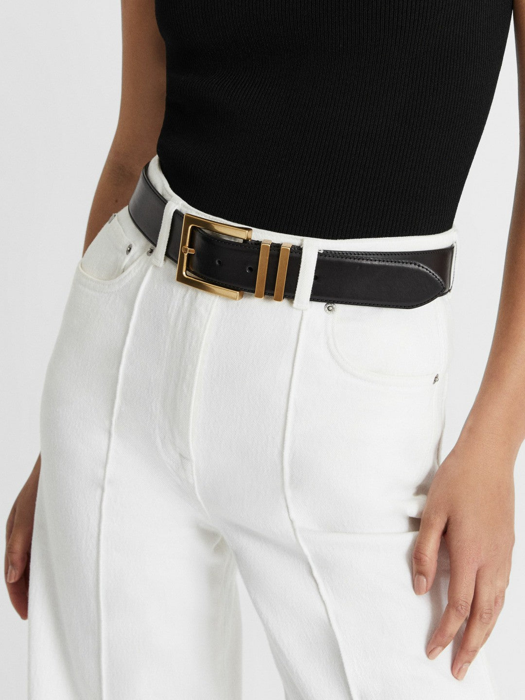 Reiss Best Seller - Leather Square Buckle Belt in Black