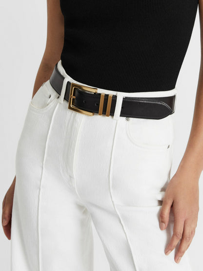 Reiss Best Seller - Leather Square Buckle Belt in Black