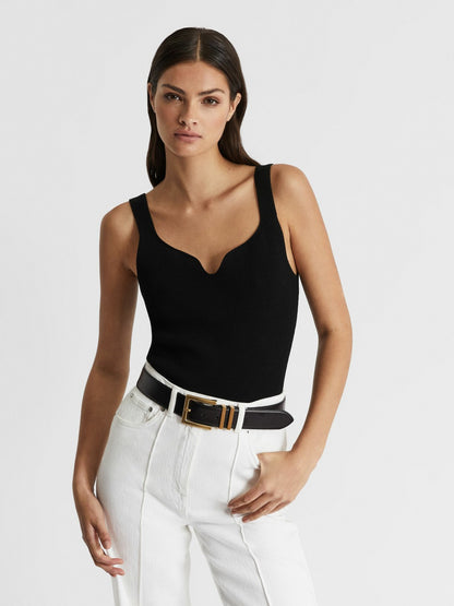 Reiss Best Seller - Leather Square Buckle Belt in Black