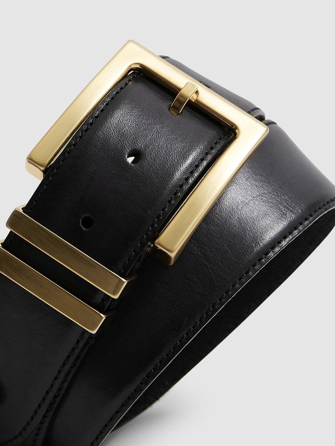 Reiss Best Seller - Leather Square Buckle Belt in Black