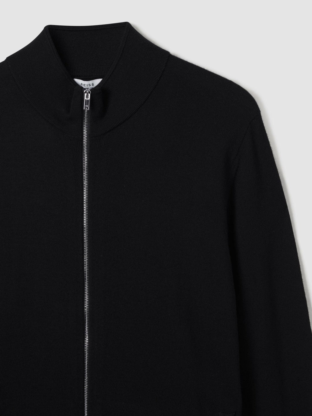 Reiss Best Seller - Merino Wool Zip-Through Cardigan in Black
