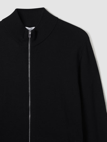 Reiss Best Seller - Merino Wool Zip-Through Cardigan in Black