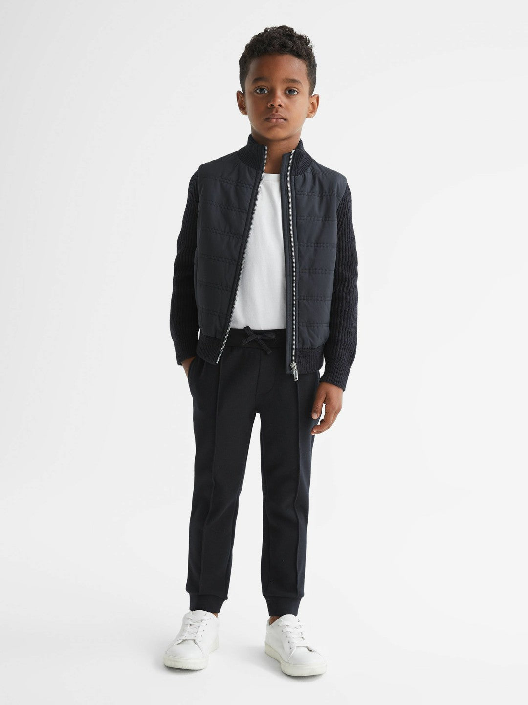 Reiss 3-9 yrs Hybrid Zip Through Quilted Jacket in Navy