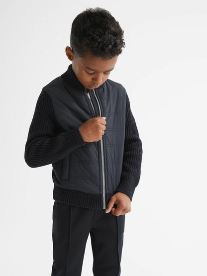 Reiss 3-9 yrs Hybrid Zip Through Quilted Jacket in Navy