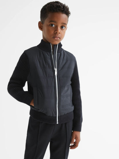 Reiss 3-9 yrs Hybrid Zip Through Quilted Jacket in Navy