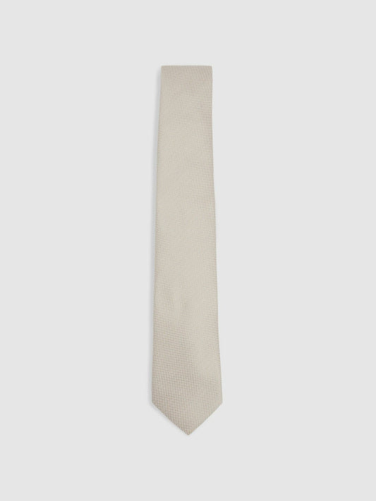 Reiss Popular Choice - Textured Silk Blend Tie in Soft Champagne