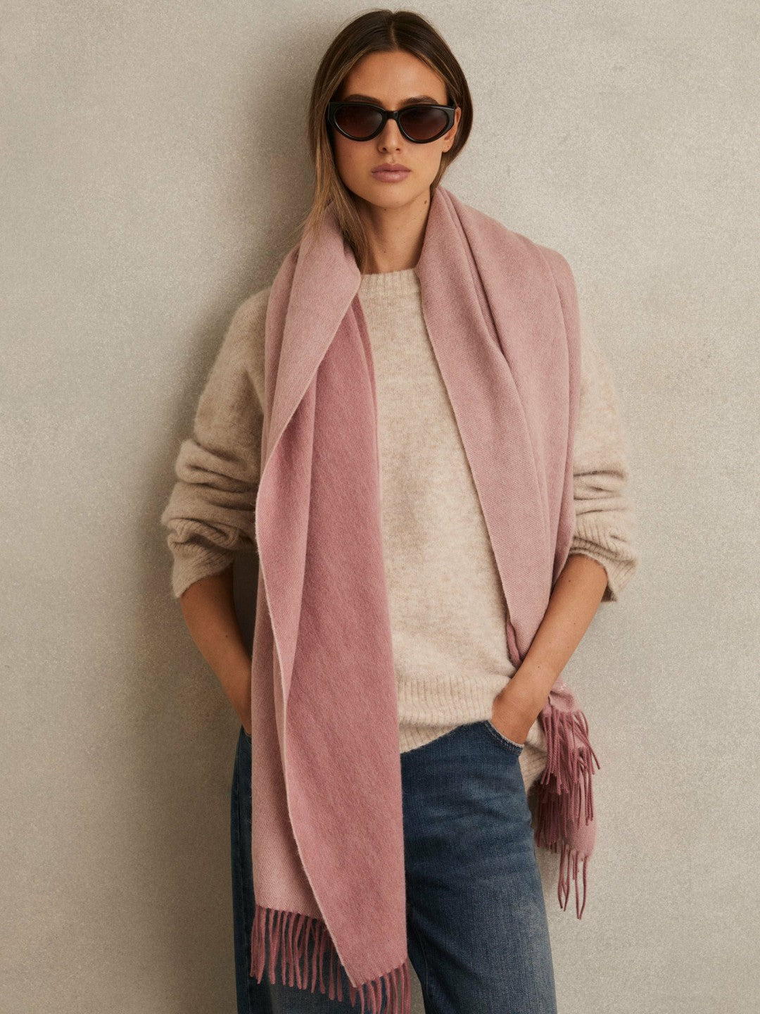 Reiss Savings - Wool-Cashmere Scarf in Blush