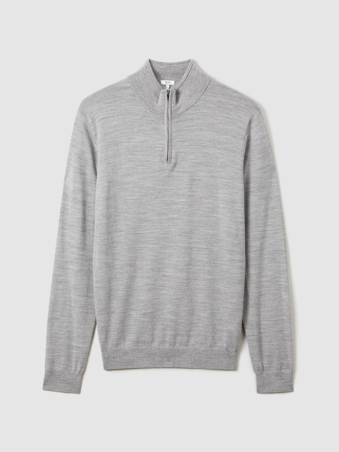 Reiss Sale - Merino Wool Half-Zip Jumper in Soft Grey Mouline