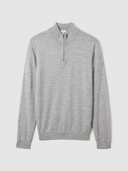Reiss Sale - Merino Wool Half-Zip Jumper in Soft Grey Mouline