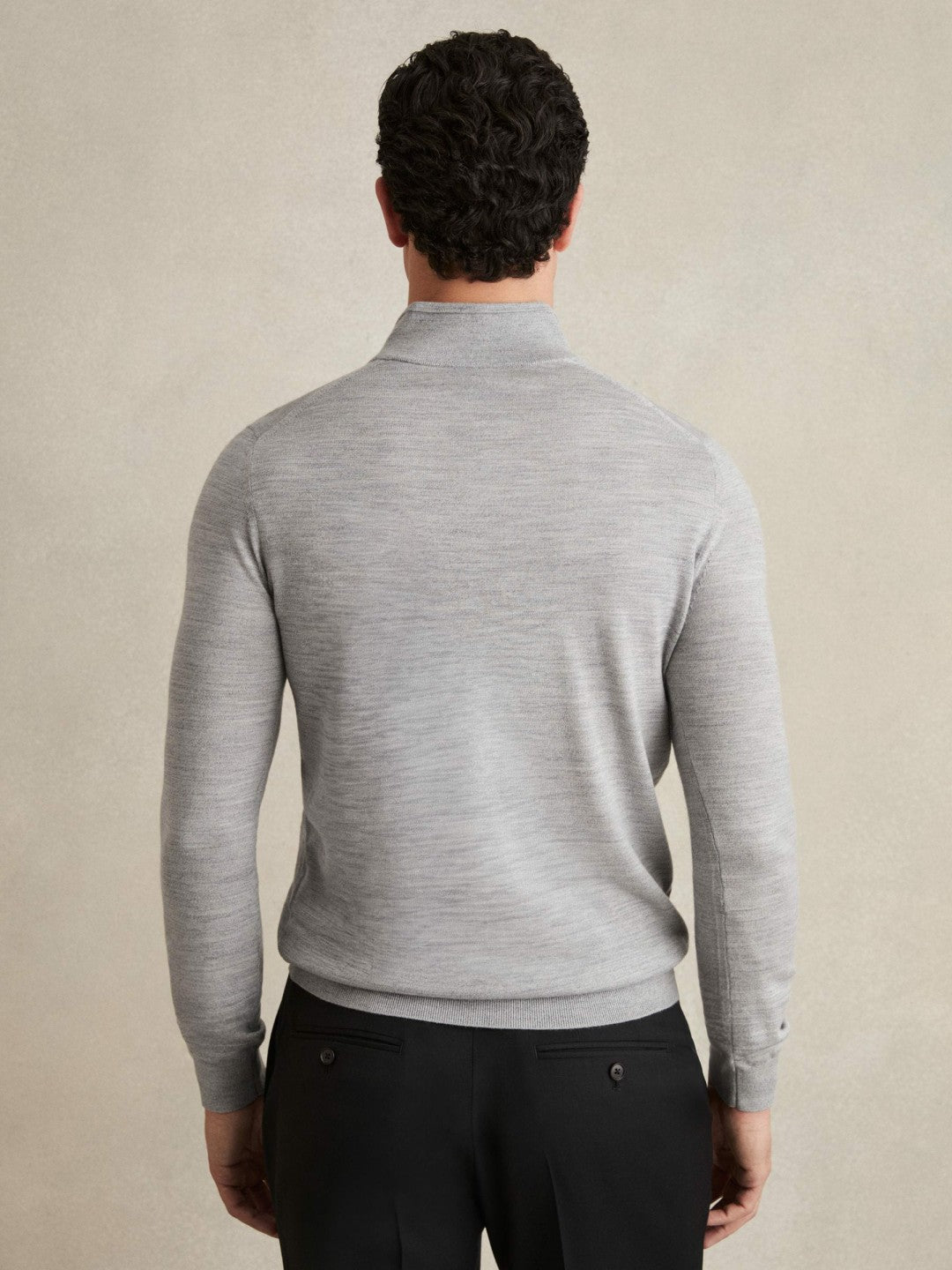 Reiss Sale - Merino Wool Half-Zip Jumper in Soft Grey Mouline