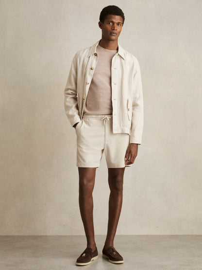 Reiss Sale - Textured Drawstring Shorts in Stone
